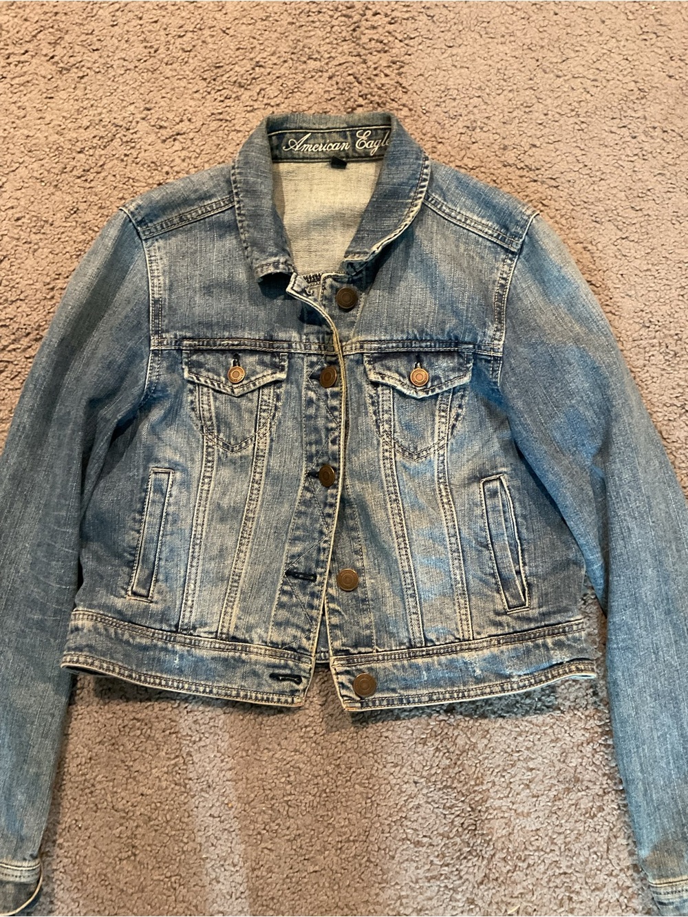 American Eagle Outfitters Vintage Denim Jean Jacket Coat Retro Pockets Y2K sz L